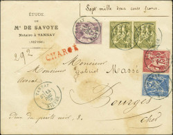 Càd T 18 Bleu TANNAY / NIEVRE / N° 71 + N° 72 (2) + N° 79 + N° 95 Sur Lettre Chargée Avec Valeur Déclarée Pour Bourges.  - 1876-1878 Sage (Type I)