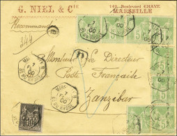 Cachet De Recette Auxiliaire MARSEILLE B / Bes DU RHÔNE / N° 89 + N° 102 (8) Sur Enveloppe Recommandée Pour Zanzibar Ave - 1876-1878 Sage (Type I)