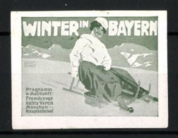 Reklamemarke Winter In Bayern, Frau Rodelt Auf Einem Schlitten  - Vignetten (Erinnophilie)