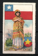 Reklamemarke Chile, Junge Frau In Traditioneller Tracht, Flagge Und Wappen  - Vignetten (Erinnophilie)