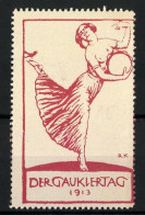 Künstler-Reklamemarke Richard Klein, Gauklertag 1913, Halbnackte Frau Beim Tanzen  - Erinnophilie