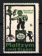 Künstler-Reklamemarke Sigmund Von Suchodolski, Maltzym Mit Eisen, Diamalt AG München, Knabe Mit Entwurzeltem Baum  - Vignetten (Erinnophilie)