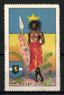 Vignette Publicitaire Kongo-Staat, Eingeborener Krieger, Flagge Et Armoiries  - Vignetten (Erinnophilie)
