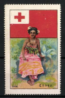 Reklamemarke Tonga, Frau In Traditioneller Tracht, Flagge  - Cinderellas
