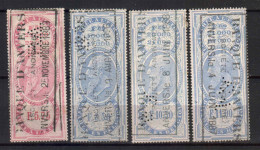BELGIUM REVENUE TAX 4 STAMPS, 1880s. PERFIN., USED - Timbres