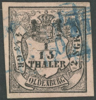 OLDENBURG 3III O, 1859, 1/15 Th. Schwarz Auf Mattbräunlichrot, Type III, Pracht, Gepr. U.a. Pfenninger, Mi. 320.- - Oldenbourg