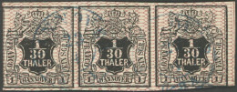 HANNOVER 10a O, 1856, 1/30 Th. Schwarz/rosa Im Waagerechten Dreierstreifen, Feinst (leichte Mängel), Fotobefund Berger,  - Hanover
