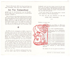 DP Jan Van Campenhout / Van Der Beken 18j. ° Wolvertem Meise 1943 † 1961 Keppens Van Boom Herinckx Van Heymbeeck Veken - Devotion Images