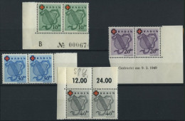 BADEN 42-45 Paar **, 1949, Rotes Kreuz In Waagerechten Paaren, 20 Pf. Mit Druckdatum, Prachtsatz - Other & Unclassified