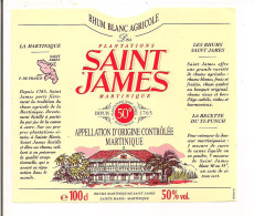 Etiquette  RHUM Blanc Agricole  SAINT JAMES - MARTINIQUE  -  Appellation D'origine Contrôlee -  50° 100cl - - Rum