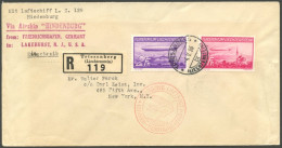 LIECHTENSTEIN 149/50 BRIEF, 1936, Zeppeline Auf Zeppelin-Einschreibbrief (leichte Bugspur) Nach New York, Marken Pracht - Other & Unclassified