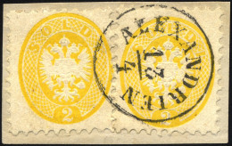 POST IN DER LEVANTE V 19 BrfStk, Vorläufer: 1864, 2 So. Gelb, 2x Auf Briefstück, K1 ALEXANDRIEN, Prachtbriefstück, Gepr. - Eastern Austria