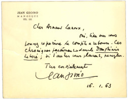 GIONO Jean (1895-1970), écrivain, De L'Académie Goncourt. - Sonstige & Ohne Zuordnung