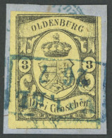 OLDENBURG 8 BrfStk, 1859, 3 Gr. Schwarz Auf Mittelgraugelb, Oben Rechte Berührt Sonst Voll-breitrandiges Prachtbriefstüc - Oldenburg