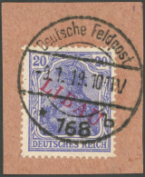 LIBAU 4Bbb BrfStk, 1919, 20 Pf. Dkl`violettblau, Type II, Aufdruck Rot, Prachtbriefstück, Signiert, Mi. (80.-) - Occupation 1914-18