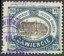 POLEN-ZAWIERCIE 2II O, 1916, 20 Pf. Stadtpost, Kontrolleindruck Dkl`blauviolett, Pracht, Signiert, Mi. 400.- - Bezetting 1914-18