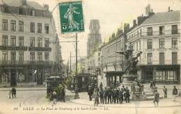 59.  LILLE . La Place De Strasbourg Et La Sacré-Coeur .  CPA Animée . - Lille