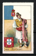 Reklamemarke Portugal, Mann In Traditioneller Tracht, Flagge Und Wappen  - Vignetten (Erinnophilie)