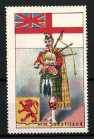 Reklamemarke Schottland, Dudelsackpfeifer, Flagge Und Wappen  - Cinderellas
