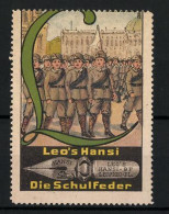 Reklamemarke Leo`s Hansi Die Schulfeder, Pfadfinder Auf Dem Platz, Buchstabe L  - Vignetten (Erinnophilie)