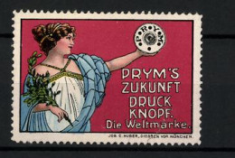 Reklamemarke Prym`s Zukunft-Druckknopf, Göttin Mit Blätterzweig Und Druckknopf  - Vignetten (Erinnophilie)