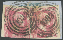 PREUSSEN 6a,10a BrfStk, 1857, 1 Sgr. Rosa, Wertstufengleiche Mischfrankatur Auf Briefstück Mit Nummernstempel 1083 (Oden - Other & Unclassified