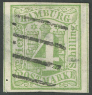 HAMBURG 5a O, 1859, 4 S. Gelbgrün, Große Dünne Stelle Und Nadelstich Im Rand, Mi. 1500.- - Hamburg