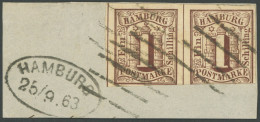 HAMBURG 2  Paar BrfStk, 1859, 1 S. Rotbraun Im Waagerechten Paar, Rechte Marke Unten Angeschnitten Sonst Voll-überrandig - Hamburg