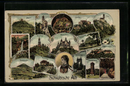 AK Bisingen, Schwäbische Alb, Hohenzollern, Achalm, Lichtenstein, Nebelhöhle, Neuffen, Teck, Wasserfall Urach, Rossb  - Bad Urach