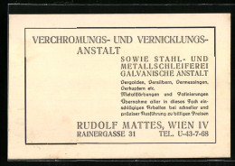 Vertreterkarte Wien, Verchromungs- Und Vernicklungsanstalt Rudolf Mattes, Rainergasse 31  - Non Classés