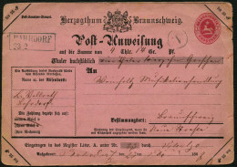 BRAUNSCHWEIG Braunschweig 1867, Postanweisung - Dienstformular In Rosa Mit Wertstempel 1 Groschen, A3, Type III/2, über  - Brunswick