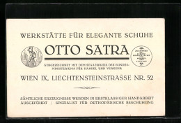Vertreterkarte Wien, Werkstätte Für Elegante Schuhe, Otto Satra, Liechtensteinstrasse 52  - Sin Clasificación