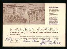 Vertreterkarte Wuppertal-Barmen, Gummi-Band-, Litzen- U. Hosenträger-Fabrik, R. W. Herfen, Blick Auf Das Werk  - Sin Clasificación