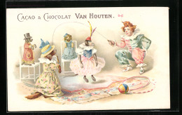 Vertreterkarte Amsterdam, Cacao & Chocolat Van Houten, Clown Spielt Mit Hunden Und Afffen  - Non Classés