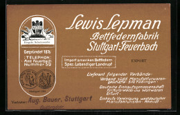 Vertreterkarte Stuttgart-Feuerbach, Bettfederfabrik, Lewis Lepman  - Non Classés