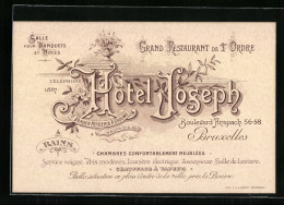 Vertreterkarte Bruxelles, Hotel Joseph, Boulevard Anspach 56-58  - Non Classés
