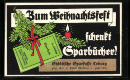 Vertreterkarte Coburg, Städtische Sparkasse, Zum Weihnachtsfest Schent Sparbücher  - Non Classés