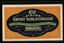 Vertreterkarte Berlin, Atelier Ernst SChlesinger, Mohrenstr. 6, Plakate, Inserate, Buchschmuck Und Künstl. Schrift  - Non Classés