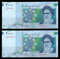 Iran (2014-2018) 20000 Rials 2 Repeater & Consecutive Serial Banknotes (961961 & 961962), P-153a UNC - Iran