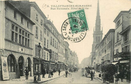 69 - Villefranche Sur Saone - Rue Nationale - Hotel De Ville - Animée - Oblitération Ronde De 1909 - CPA - Voir Scans Re - Villefranche-sur-Saone