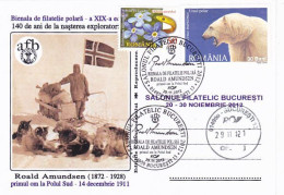 SOUTH POLE, ANTARCTIC EXPEDITION, ROALD AMUNDSEN, DOGS, SPECIAL POSTCARD, 2012, ROMANIA - Expediciones Antárticas