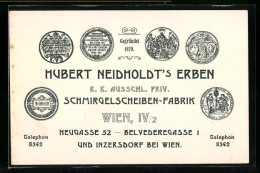 Vertreterkarte Wien, Schmirgelscheiben-Fabrik, Hubert Neidholdt`s Erben, Heugasse 52 - Belvederegasse 1  - Non Classés