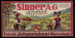 Vertreterkarte Karlsruhe-Grünwinkel, Sinner A.G., Feinste Johannesbeer-Marmelade, Tracht  - Non Classés