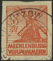 MECKLENBURG-VORPOMMERN 34yc O, 1946, 8 Pf. Schwärzlichorange, Graues Papier, Mit Ungeklärtem Stempel LÜTZOW, Pracht (Mi. - Autres & Non Classés