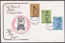 GB Great Britain 1973 Private FDC English County Cricket, Sport, Sports, Dr. W. G. Grace, First Day Cover - Brieven En Documenten