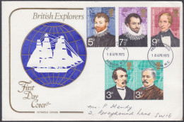 GB Great Britain 1973 Private FDC British Explorers, Ship, Ships, Francis Drake, Walter Raleigh, First Day Cover - Covers & Documents