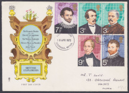 GB Great Britain 1973 Private FDC British Explorers, Ship, Ships, Francis Drake, Walter Raleigh, First Day Cover - Covers & Documents