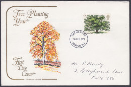 GB Great Britain 1973 Private FDC Tree Planting Year, Trees, The Oak, First Day Cover - Brieven En Documenten