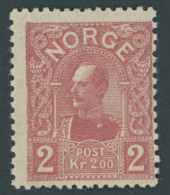 NORWEGEN 74 *, 1909, 2 Kr. Rosa, Falzrest, Pracht, Mi. 130.- - Other & Unclassified