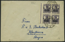 Dt. Reich 106a VB BRIEF, 1919, 15 Pf. Dkl`violett Kriegsgeschädigte Im Randviererblock Mit Ersttagsstempel Auf Brief, Pr - Covers & Documents